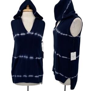 525 America Tie Dye Hooded Sweater Vest VNeck Knit Cotton Navy Blue NEW Womens S